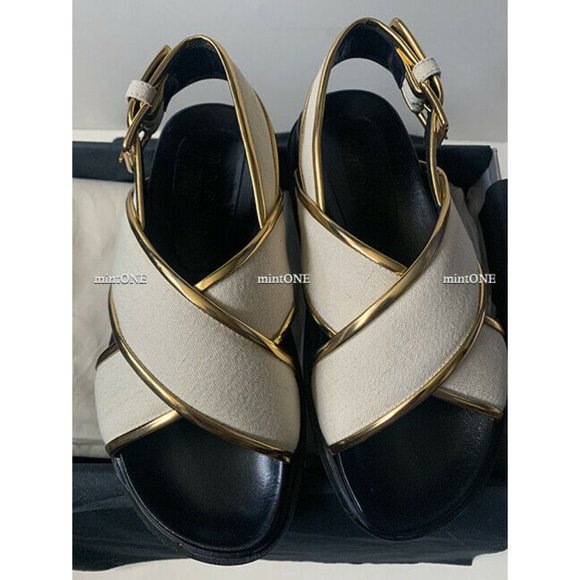 NEW Marni Metallic-Trimmed Leather Sandal size 35